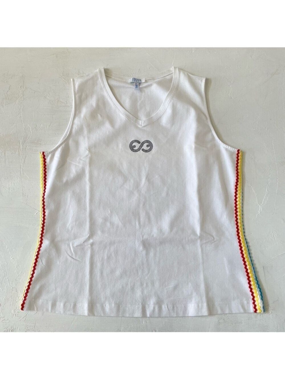 Y2K Escada Sport Embellished Logo White Tank Top with Colorful Trim Size XL